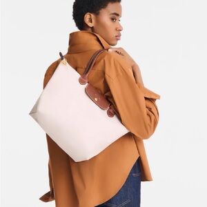 Longchamp White and Brown Shoulder Bag